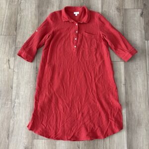 J. Jill Lightweight Cotton-Gauze One-Pocket Shirtdress Summer Persimmon Sz LP